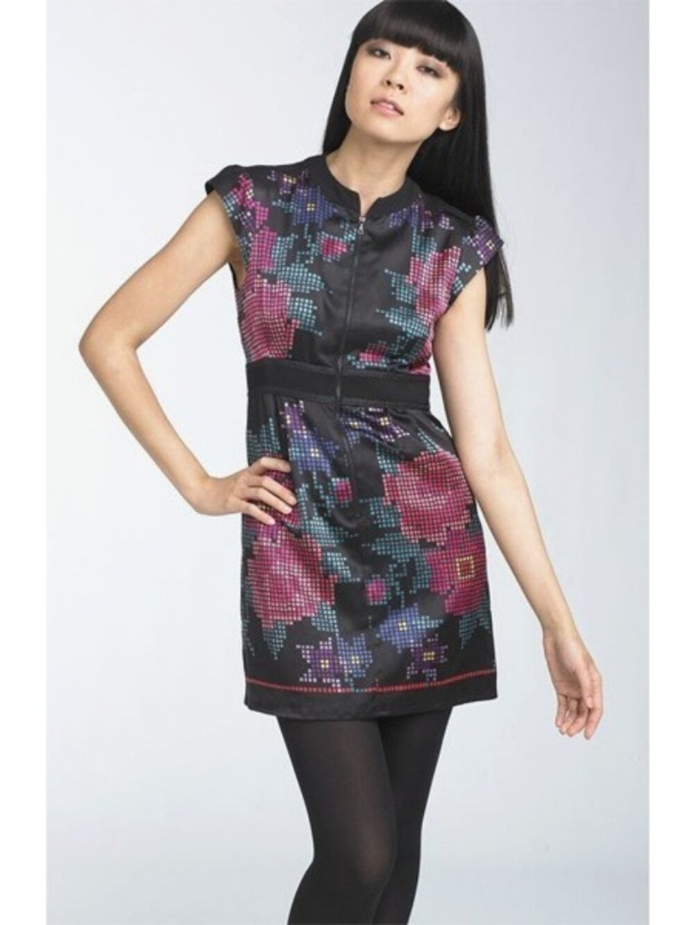 Nanette Lepore  Women’s Stella Dallas Silk Modern Floral Pixels mini Dress sz 2